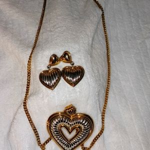 Gold toned heart Necklace,earrings